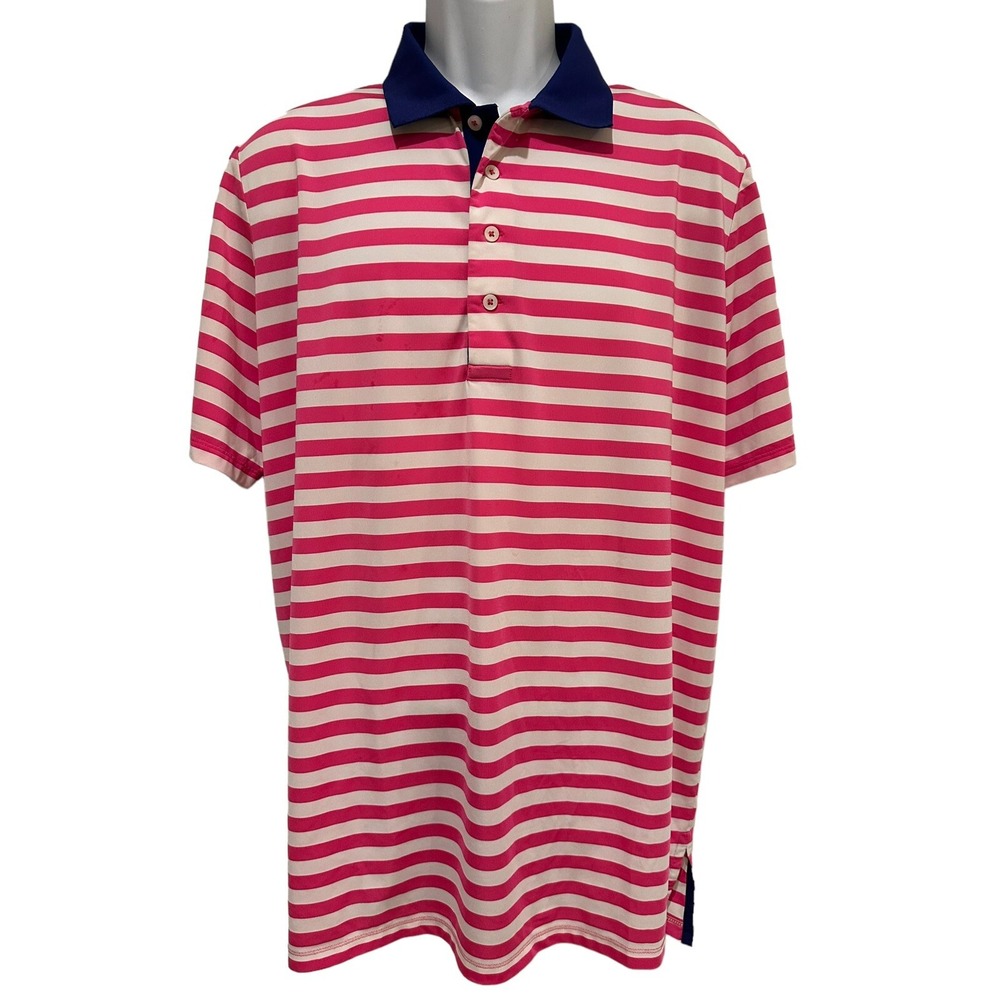 RLX Ralph Lauren Performance Polo Mens Pink Blue White Striped L - Picture 3 of 8